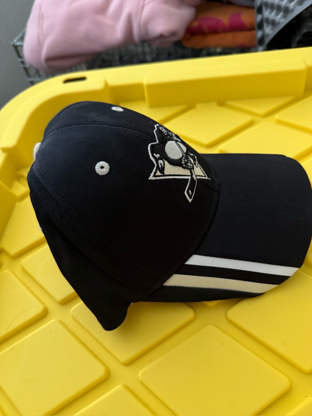 Men's Black Baseball Cap with White Stripe Accent and Team Patch
